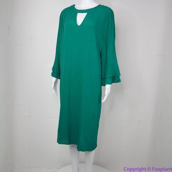 NEW Eloquii emerald green keyhole front ruffle sleeve‎ shift dress, size 18 - Picture 16 of 16